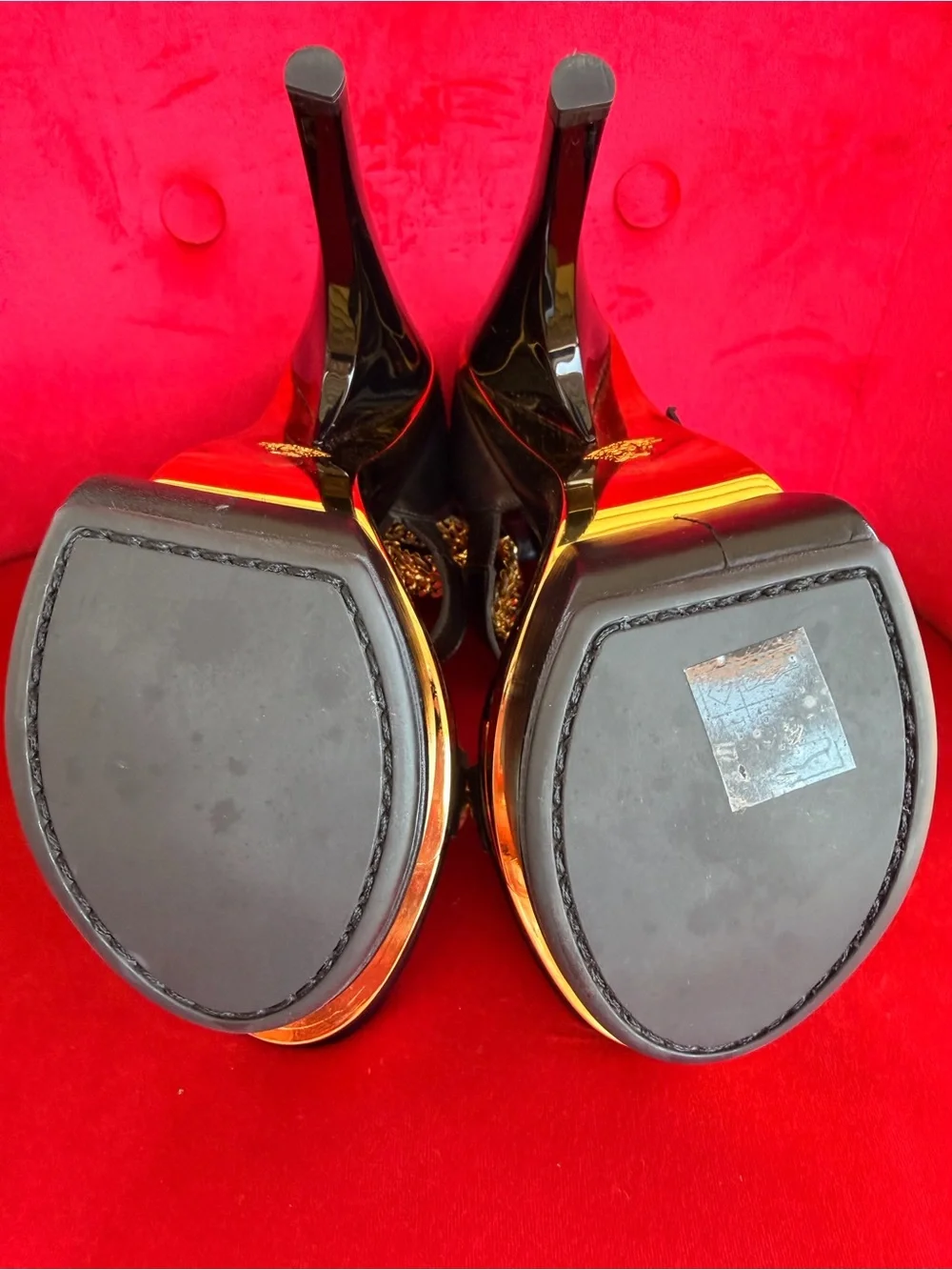 Versace Black and Gold Leather Triple Platform Medusa size 7.5/8 US